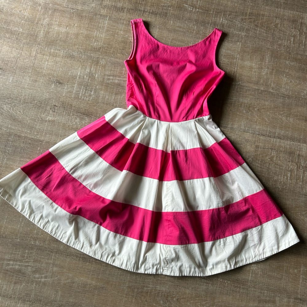 ▶️ Kate Spade Fit Flare Dress Womens 2 Pink White Striped Sleeveless Preppy - Picture 4 of 14